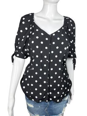 Philosophy Black White Polka Dot Sheer Blouse with Cami Medium